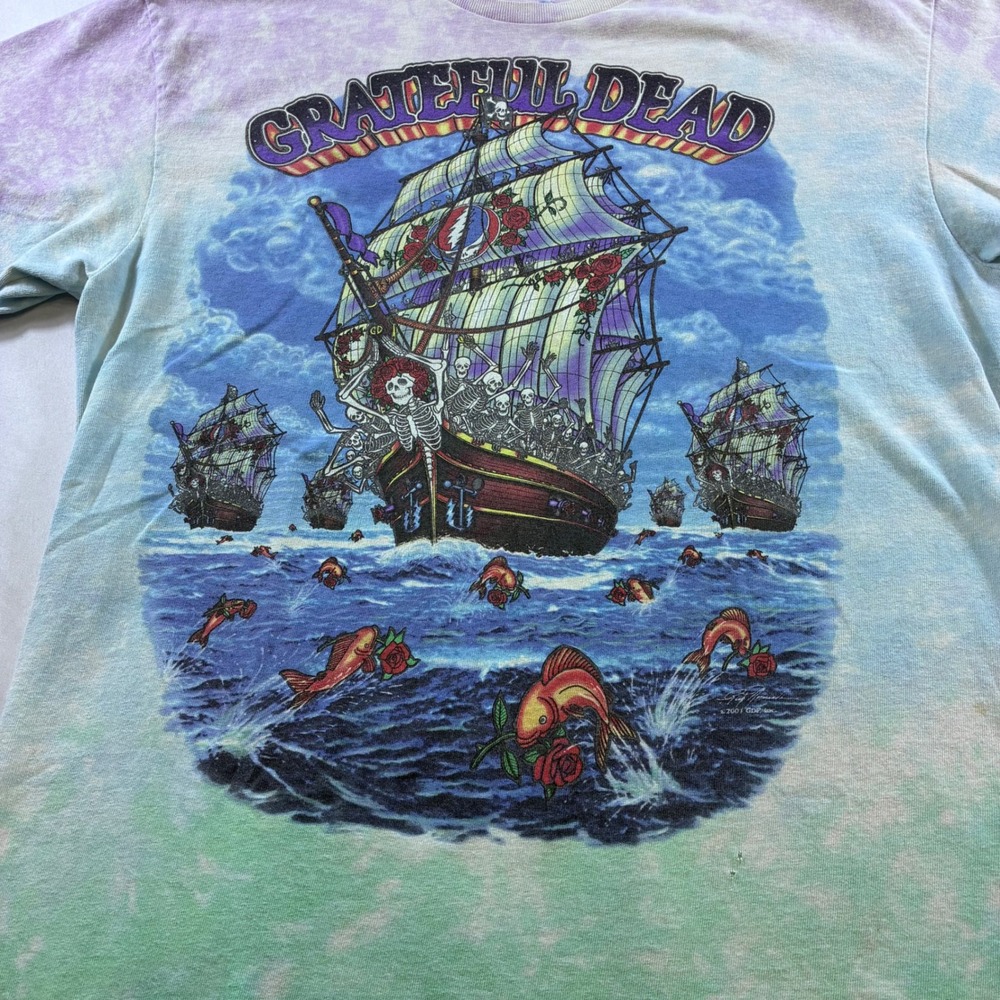 VTG 2001 Grateful Dead Ship of Fools Tie Dye Shirt Liquid Blue Distressed Large - Picture 3 of 8